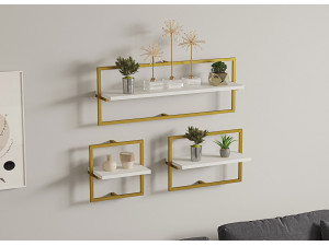 Yeso" wooden wall shelf - 80 x 20 x 30 cm - White, Gold 2