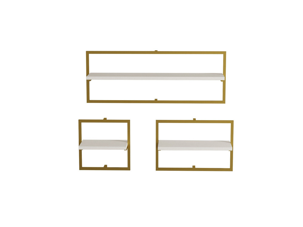 Yeso" wooden wall shelf - 80 x 20 x 30 cm - White, Gold