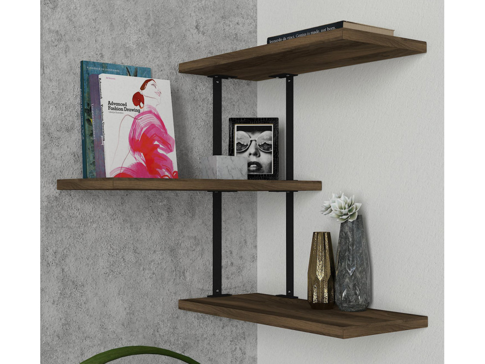 Frisbi" wooden wall shelf - 45 x 20 x 47 cm - WalnutBlack