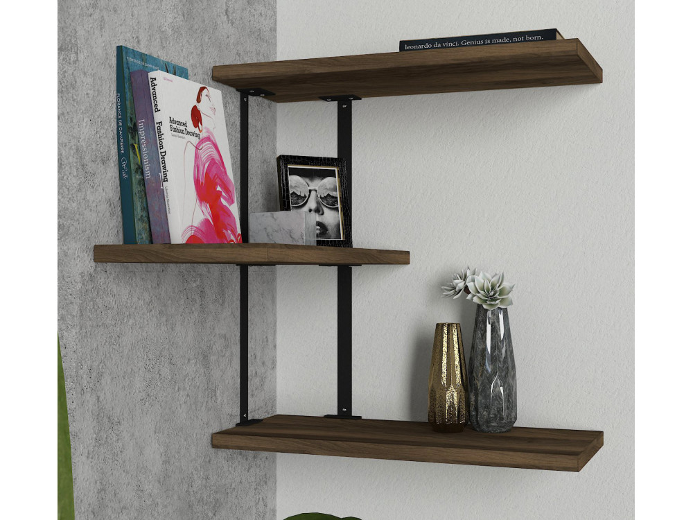 Frisbi" wooden wall shelf - 45 x 20 x 47 cm - WalnutBlack