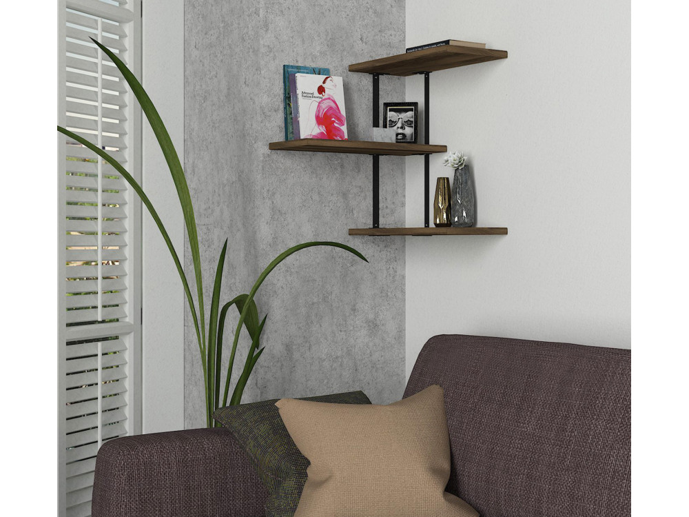 Frisbi" wooden wall shelf - 45 x 20 x 47 cm - WalnutBlack