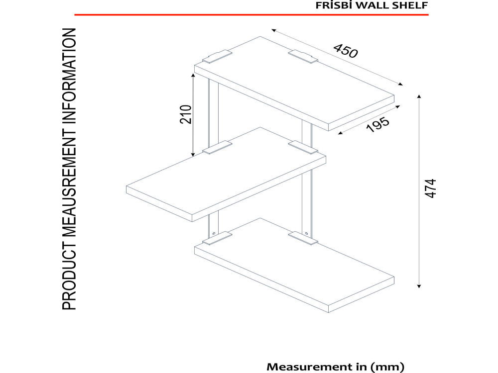 Frisbi" wooden wall shelf - 45 x 20 x 47 cm - WalnutBlack