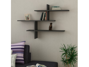 Leo" wooden wall shelf - 123 x 22 x 80 cm - Anthracite 2