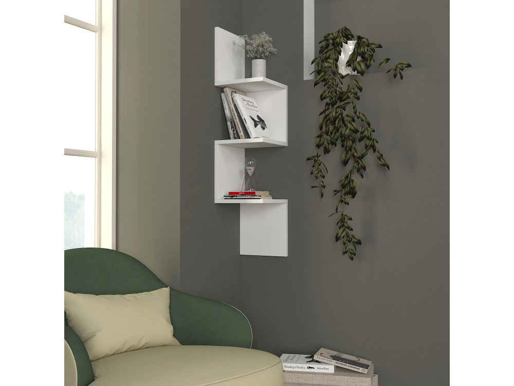 Corner" wooden wall shelf - 25 x 25 x 105 cm - White