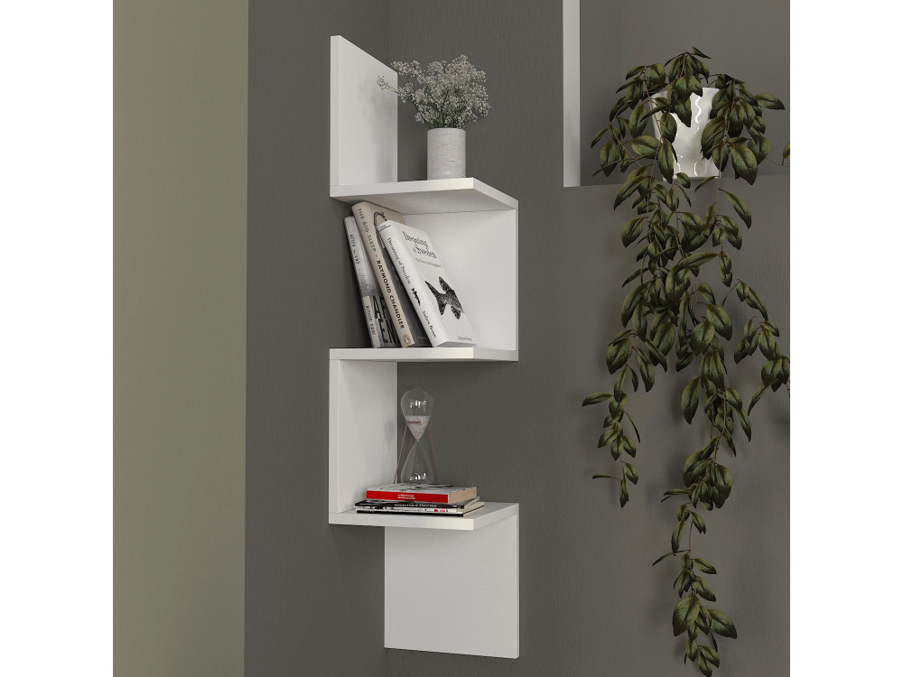 Corner" wooden wall shelf - 25 x 25 x 105 cm - White