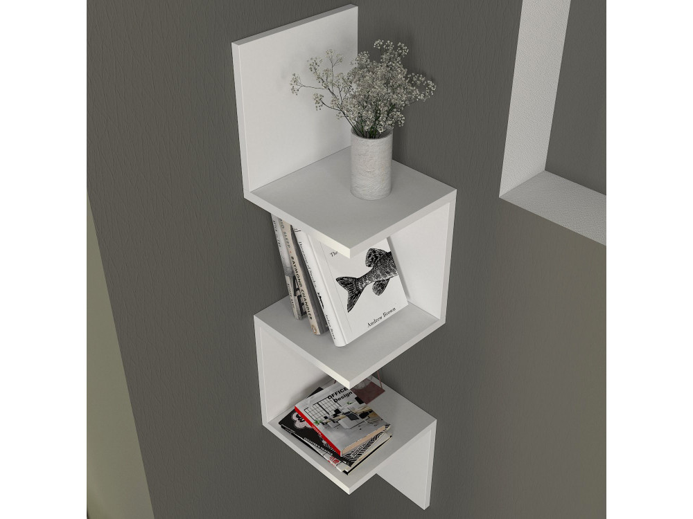 Corner" wooden wall shelf - 25 x 25 x 105 cm - White
