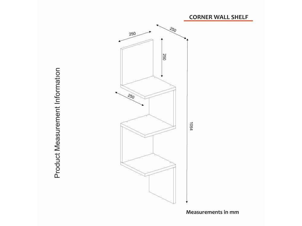 Corner" wooden wall shelf - 25 x 25 x 105 cm - White