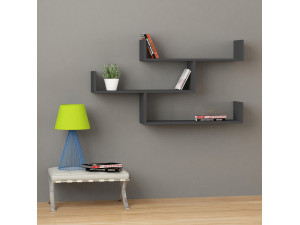 Wooden wall shelf "Tibet" - 120 x 22 x 67 cm - Anthracite 2