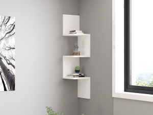 Zikzak" wooden wall shelf - 25 x 25 x 105 cm - White 2