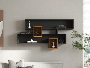 Karen" wooden wall shelf - 120 x 22 x 75 cm - Walnut-Anthracite 2