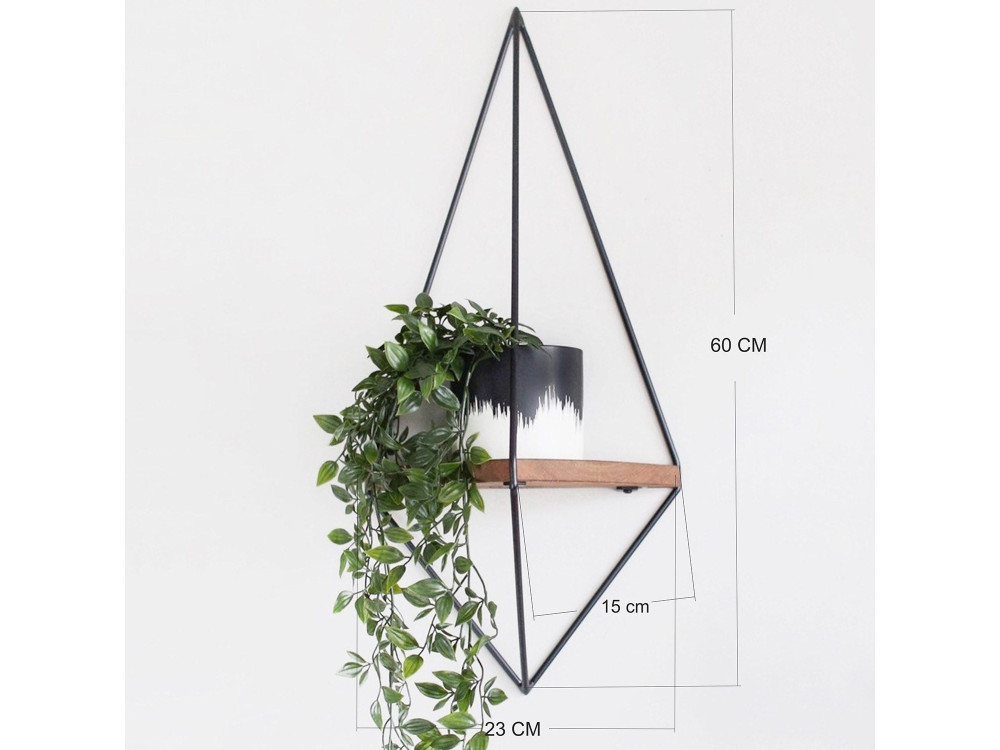 WR039" geometric wooden wall shelf - 23 x 15 x 60 cm - Brown