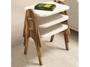 Set of 3 "Paris" wooden nesting coffee tables - 48 x 35 x 72 cm - Cream 2