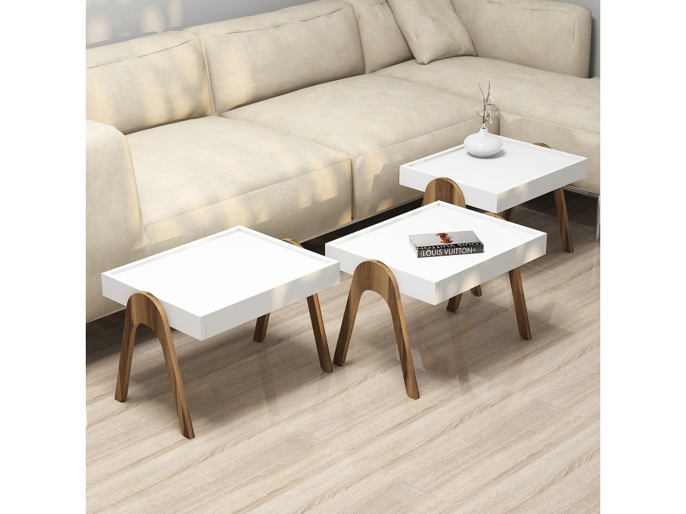 Set of 3 "Roma" wooden nesting coffee tables - 53 x 40 x 64 cm - White