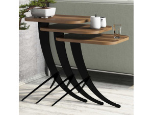 Set of 3 "Pion" wooden nesting coffee tables - 45 x 35 x 60 cm - Brown 2