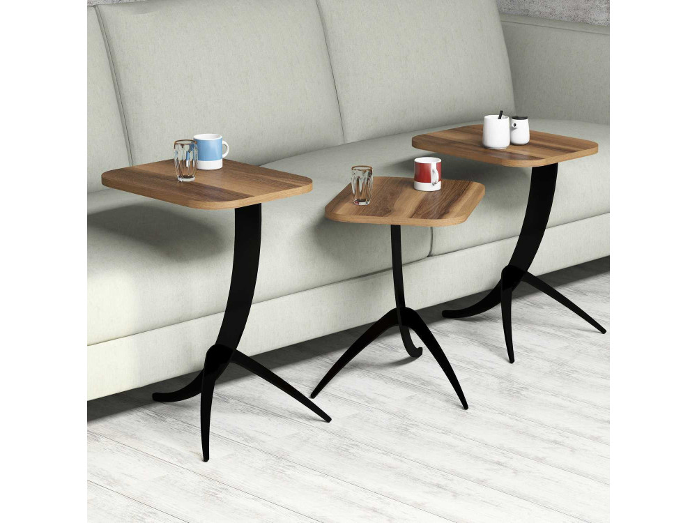 Set of 3 "Pion" wooden nesting coffee tables - 45 x 35 x 60 cm - Brown