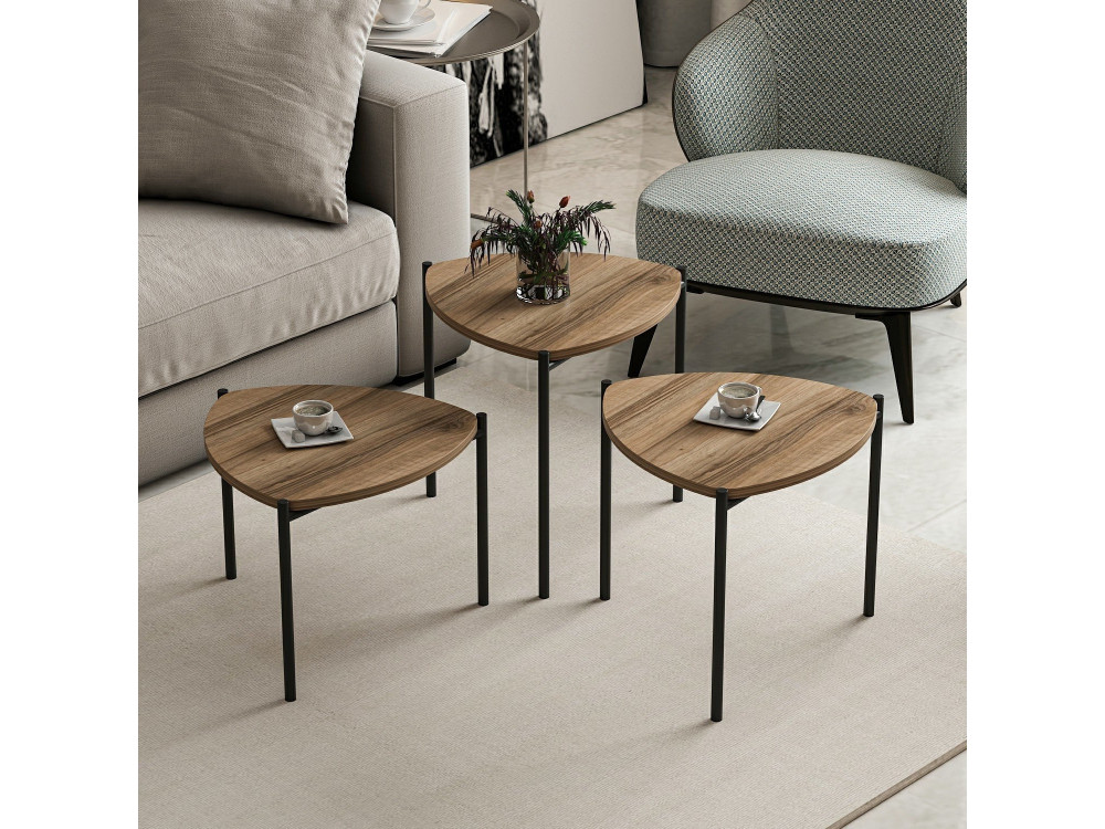 Set of 3 "Lenny" wooden nesting coffee tables - 45 x 45 x 45 cm - Brown