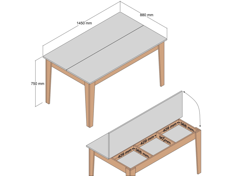 Milan500" wooden dining table - 145 x 88 x 75 cm - Brown