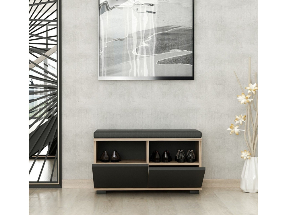 Drago" wooden shoe cabinet - 80 x 35 x 42 cm - Charcoal grey