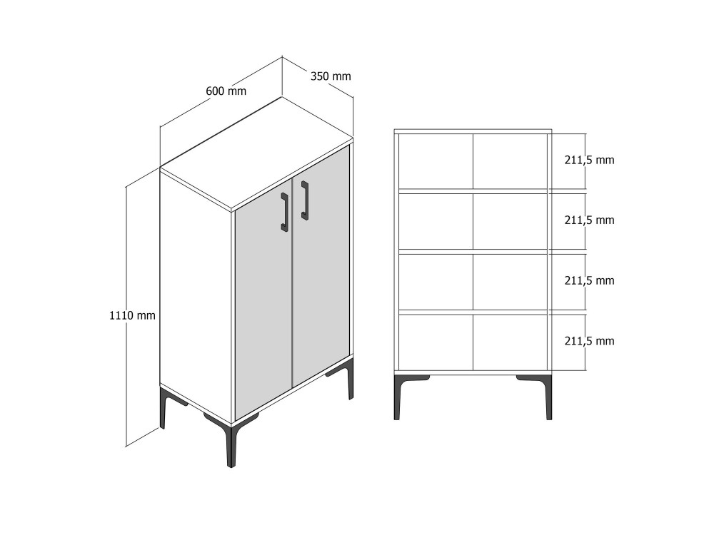 Prag" wooden shoe cabinet - 60 x 35 x 111 cm - Anthracite grey