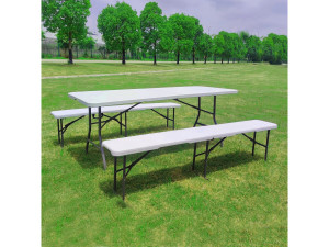 Set "Foldy" folding garden table + 2 folding benches - White 2