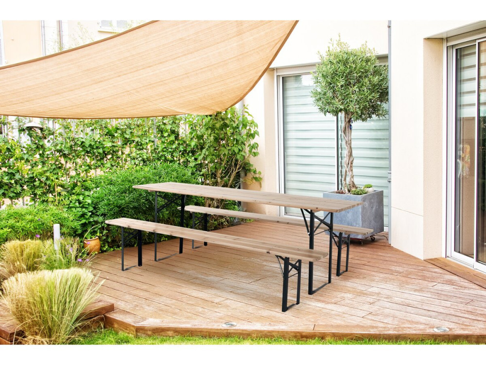 Lisbon" folding beer garden table with 2 benches - 218 x 59.5 x 75 cm - Brown