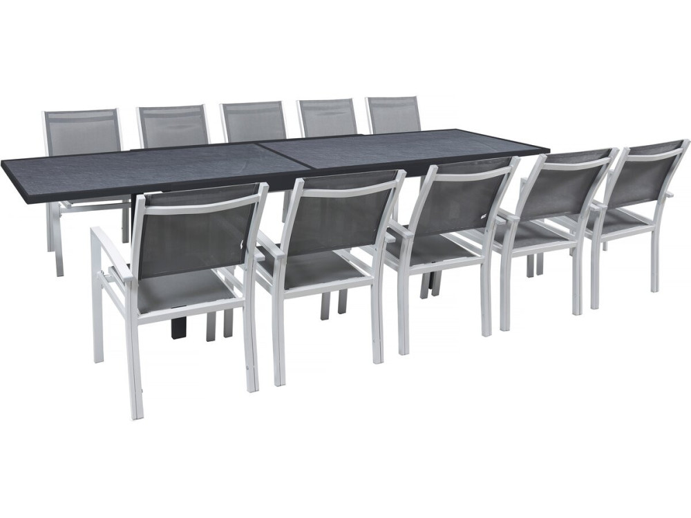 Lagos" aluminium extendable table and garden chairs - 200/320 x 105 x 76 cm - 10 seats - Dark grey
