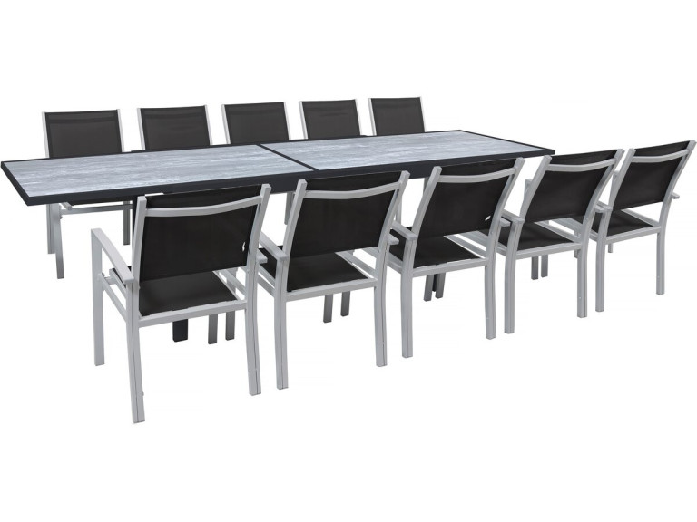 Lagos" aluminium extendable table and garden chairs - 200/320 x 105 x 76 cm - 10 chairs - Black