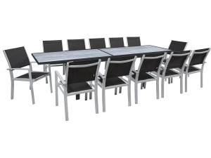 Lagos" aluminium extendable table and garden chairs - 200/320 x 105 x 76 cm - 12 chairs - Black