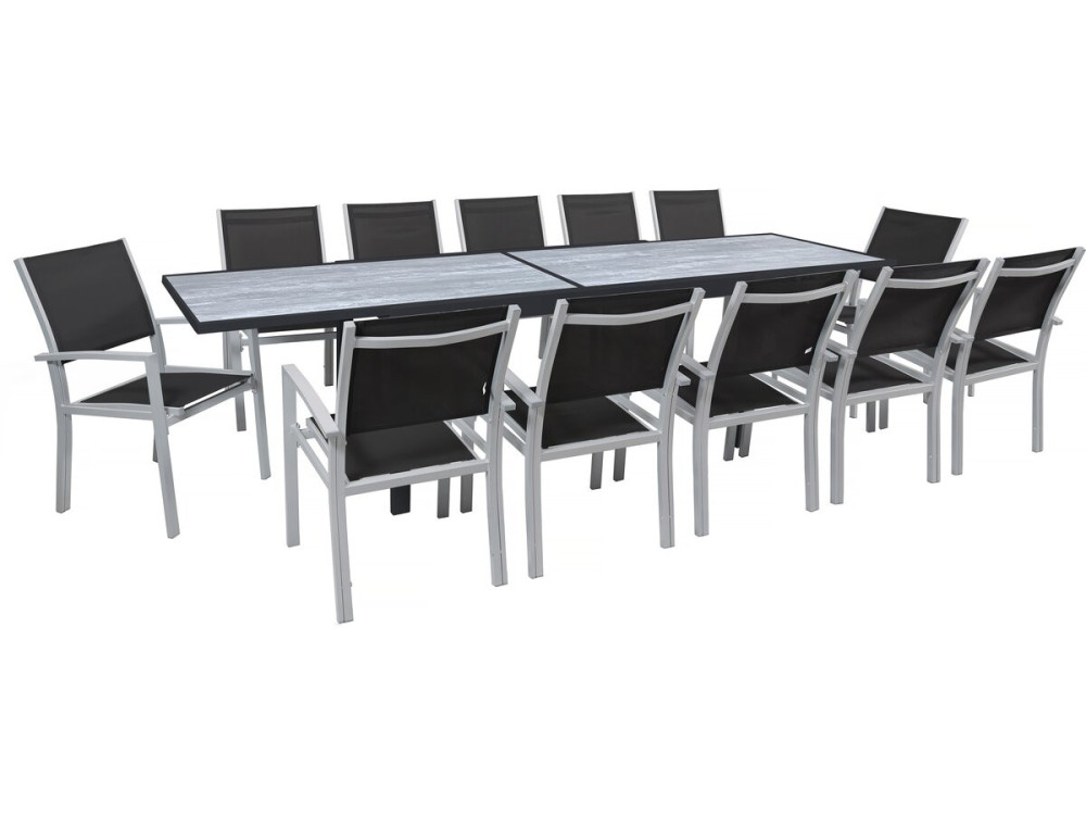 Lagos" aluminium extendable table and garden chairs - 200/320 x 105 x 76 cm - 12 chairs - Black