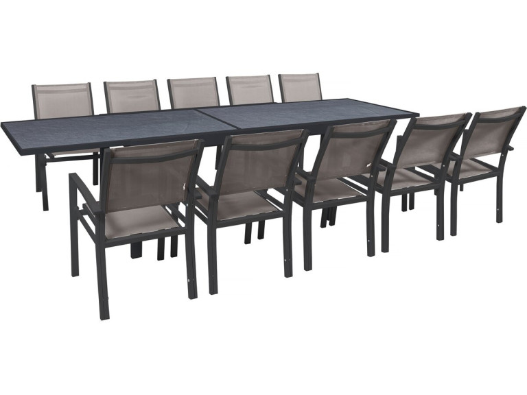 Lagos" extendable garden dining set - 200/320 x 105 x 76 cm - 10 chairs - Taupe