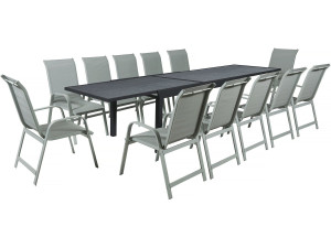 "Lagos" garden dining set - 200/320 x 105 x 76 cm - 12 chairs - Light grey