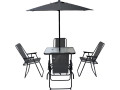 Convivia" metal garden table and chairs with parasol - 6 seats - Light grey - Black