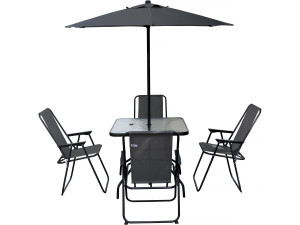 Convivia" metal garden table and chairs with parasol - 4 seats - Charcoal grey