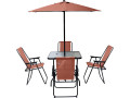 Convivia" metal garden table and chairs with parasol - 6 seats - Terracotta - Terracotta