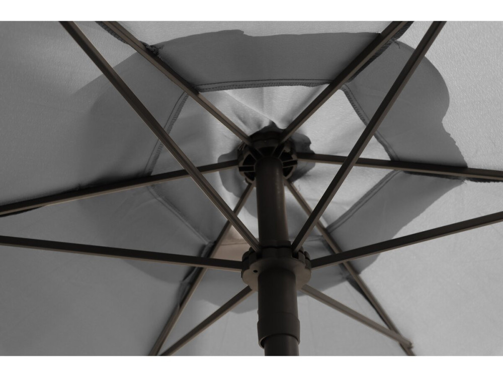 Convivia" metal garden table and chairs with parasol - 6 seats - Light grey