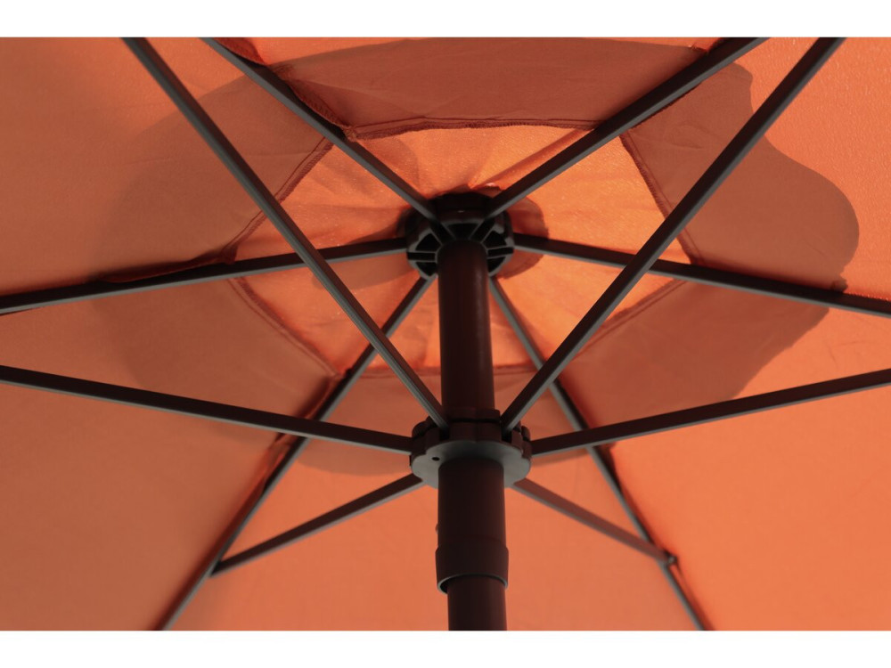 Convivia" metal garden table and chairs with parasol - 6 seats - Terracotta