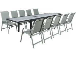Lagos" extendable aluminium garden table and chairs - 200/320 x 105 x 76 cm - Taupe - Seats 10