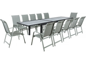 Lagos" extendable aluminium garden table and chairs - 200/320 x 105 x 76 cm - Taupe - Seats 12