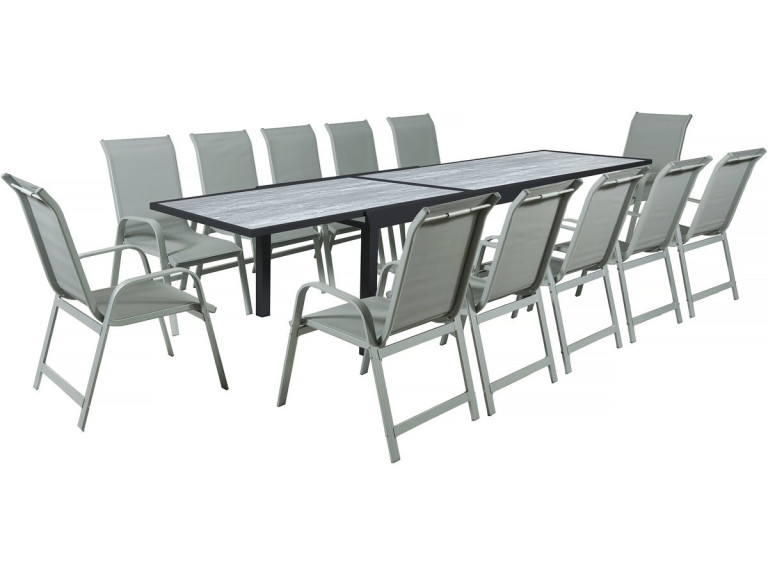 Lagos" extendable aluminium garden table and chairs - 200/320 x 105 x 76 cm - Taupe - Seats 12