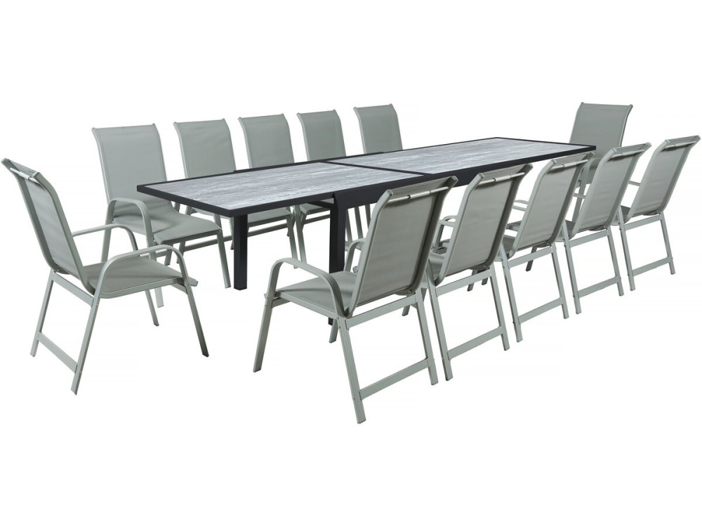 Lagos" extendable aluminium garden table and chairs - 200/320 x 105 x 76 cm - Taupe - Seats 12