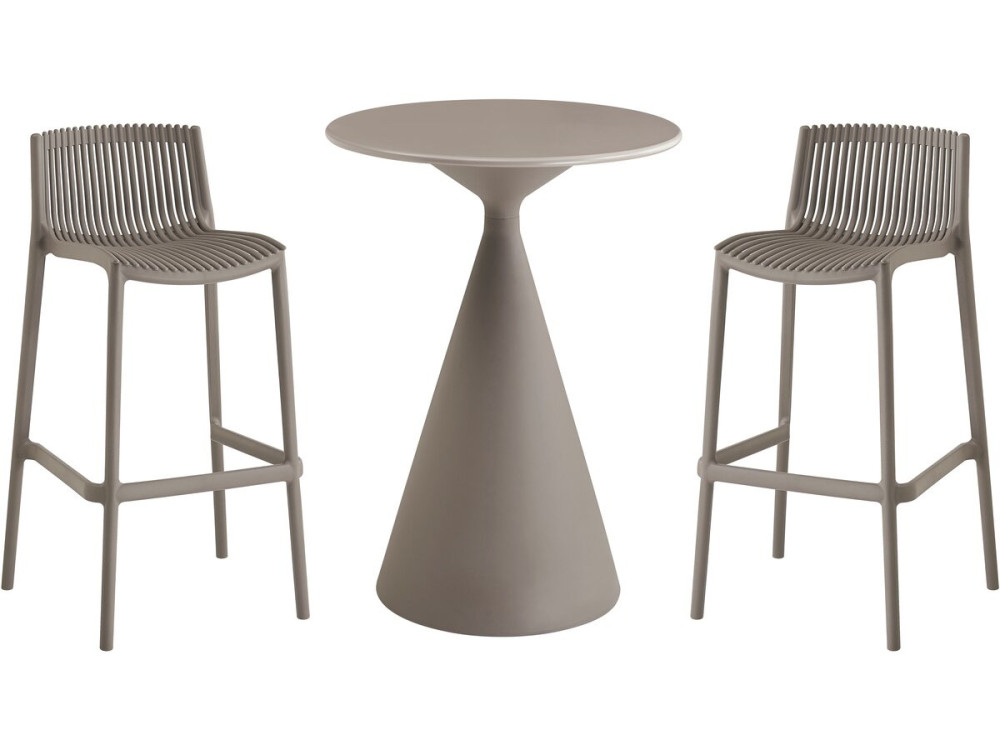 Néora" high stacking bistro table and chairs - 2 seater - Taupe