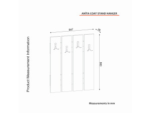 Anita" wooden wall coat rack - 64 x 3 x 80 cm - White