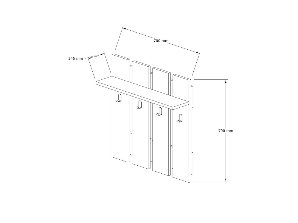 Wall-mounted coat rack with wooden shelf "Mita" - 70 x 14 x 70 cm - Charcoal grey