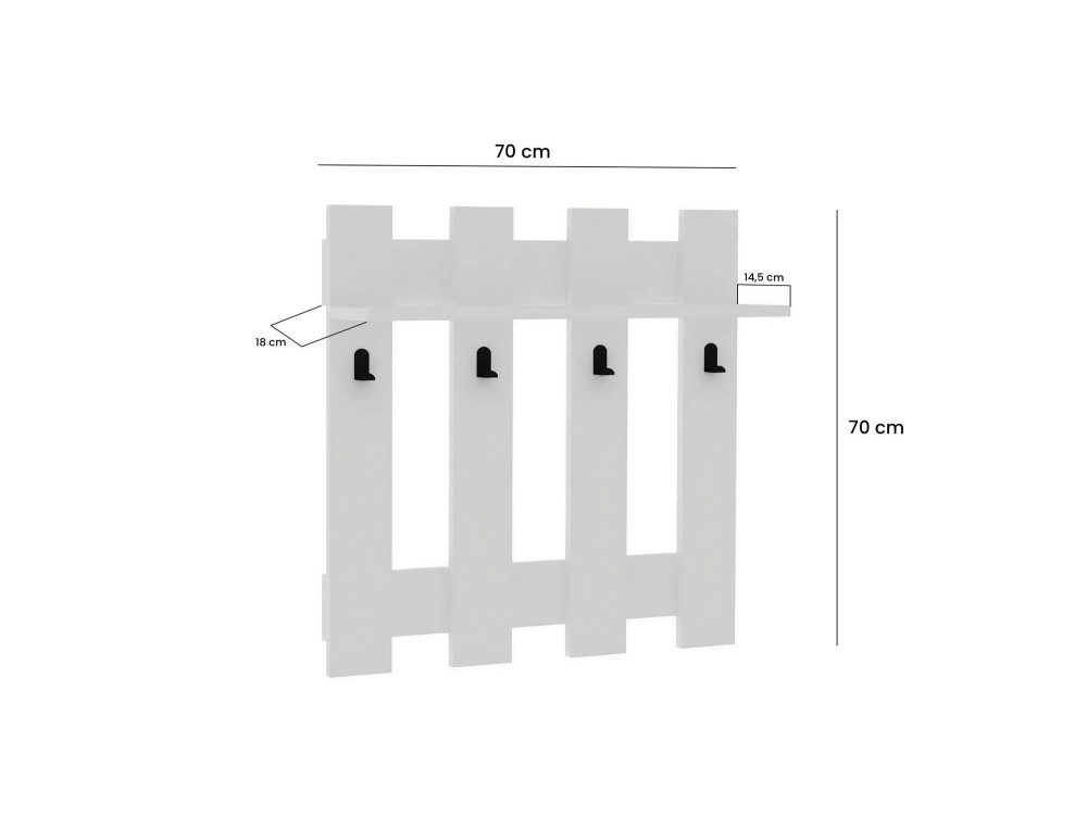 Carina" wooden wall coat rack - 70 x 14 x 70 cm - White