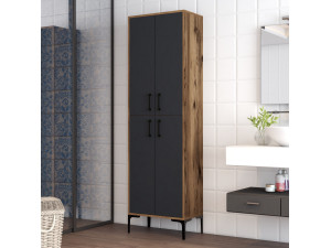 Berlin A" multi-purpose wooden cabinet - 60 x 35 x 200 cm - Walnut-Anthracite 2
