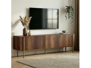 Wooden TV stand "Nexus" - 180 x 30 x 45 cm - Walnut Baroque Gold 2