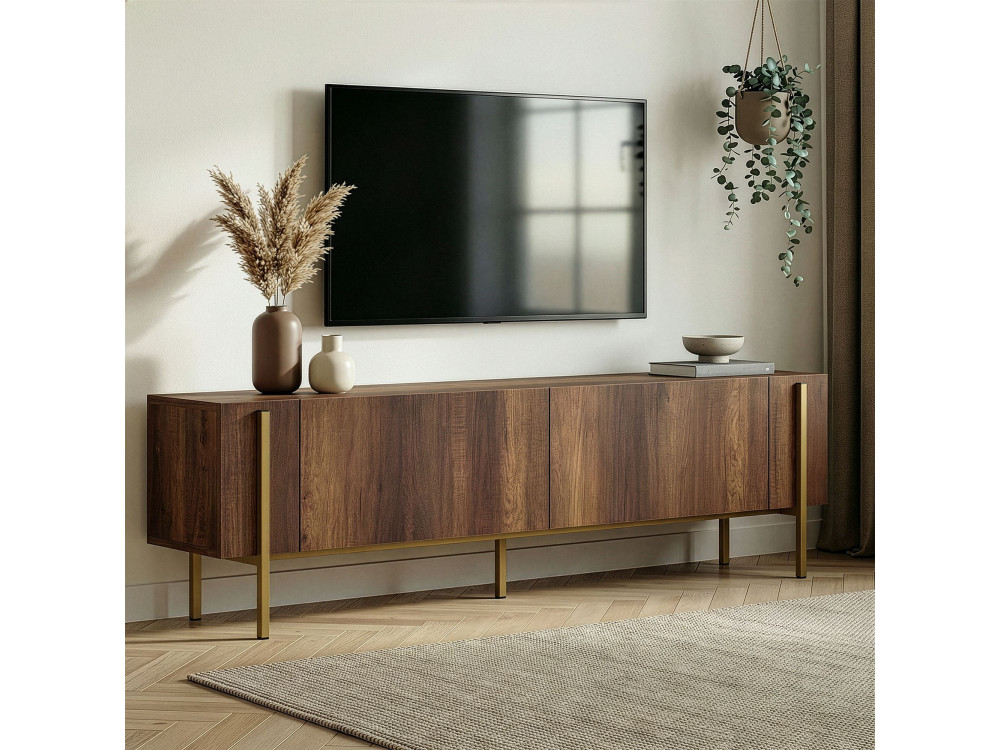 Wooden TV stand "Nexus" - 180 x 30 x 45 cm - Walnut Baroque Gold