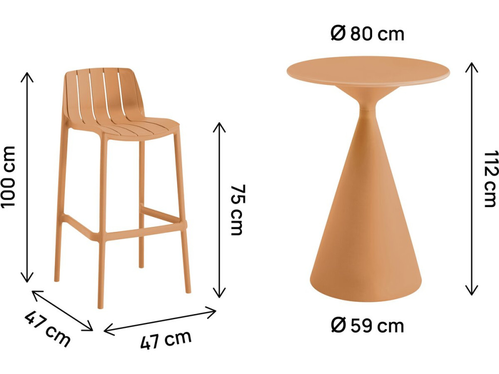 Vaena" high stacking bistro table and chairs - 2 seater - Orange