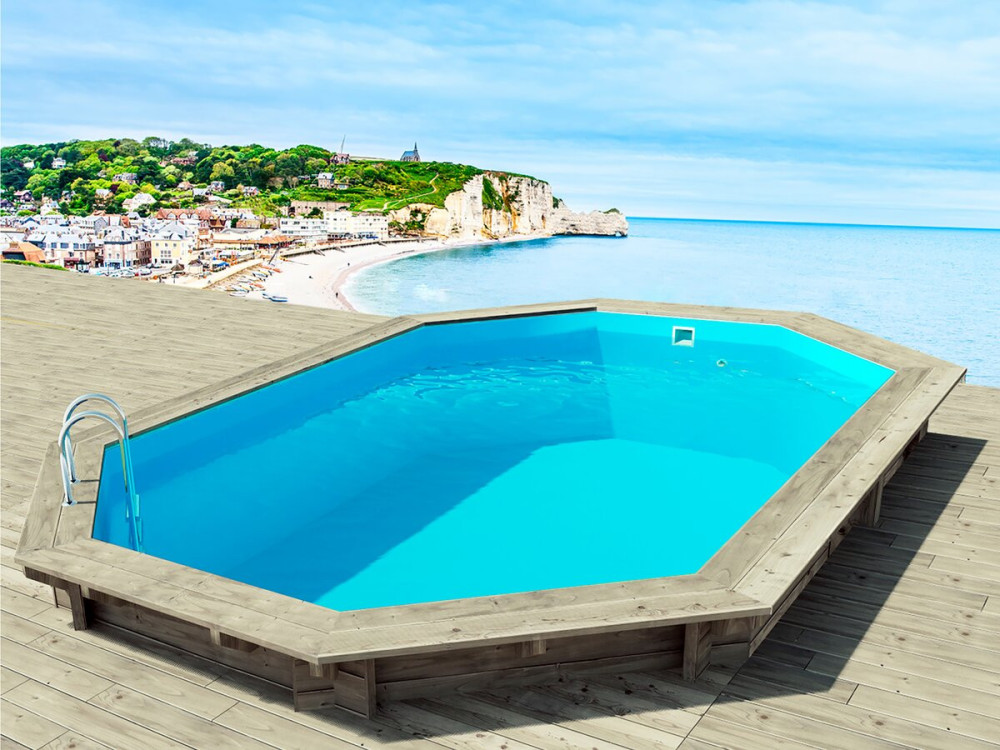 Wooden swimming pool " Brazilia 120 " 5.86 x 3.86 x 1.20 m + Heat pump - Power 6.1 kW