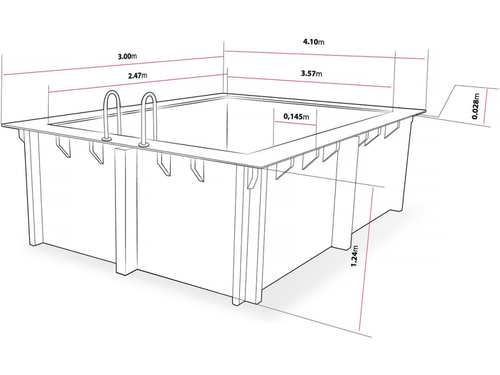 Caimans 120" rectangular wooden pool - 4.10 x 3.00 x 1.24 m + 3.5 kw/h heat pump